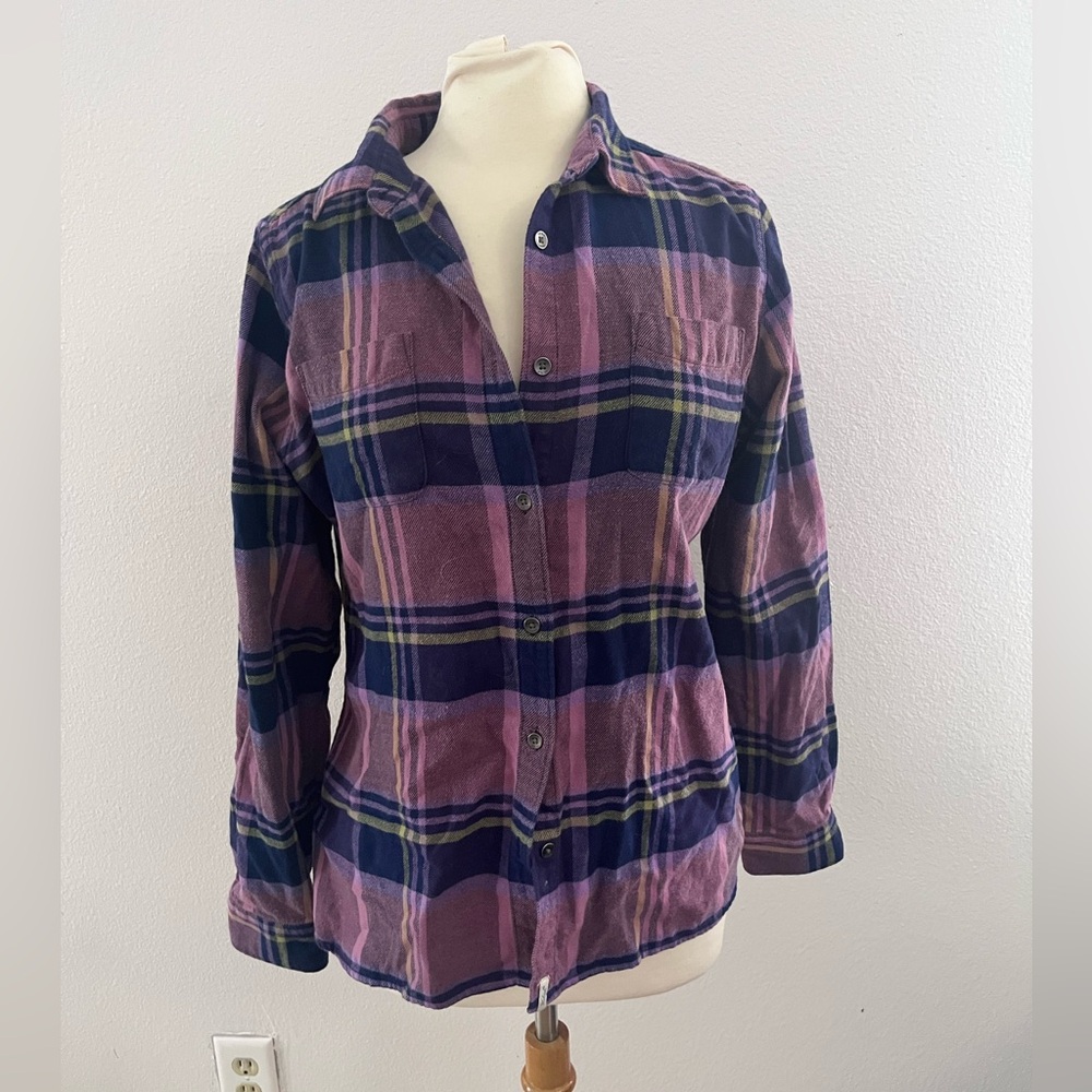 Woolrich Pemberton Flannel Shirt Purple Rose Plaid Relaxed